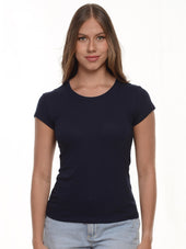 Camiseta mujer slim fit cuello redondo color azul navy · Aritex Colombia