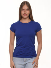 Camiseta mujer slim fit cuello redondo color azul rey · Aritex Colombia