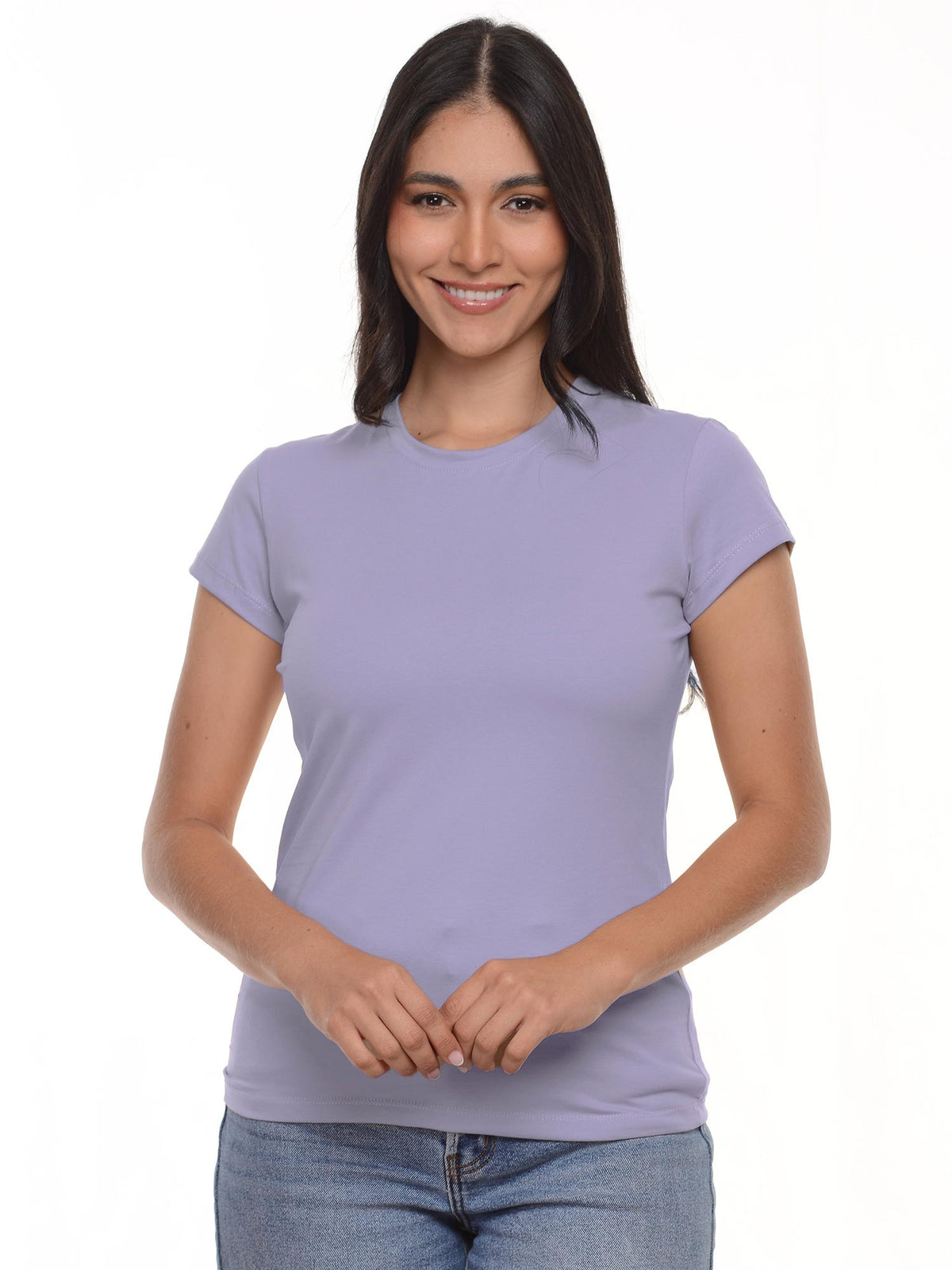 Camiseta mujer slim fit cuello redondo color lila · Aritex Colombia