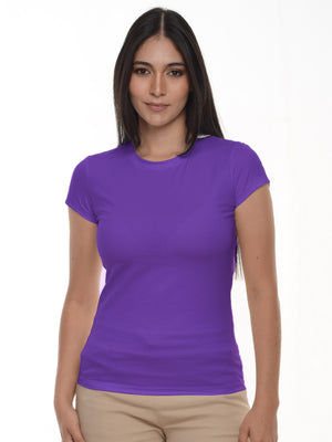 Camiseta mujer slim fit cuello redondo color morado · Aritex Colombia