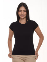 Camiseta mujer slim fit cuello redondo color negro · Aritex Colombia