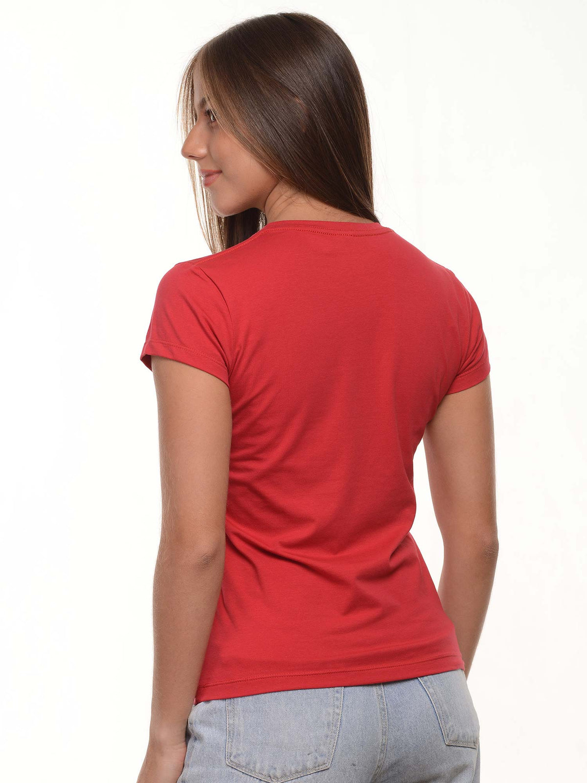 Camiseta mujer slim fit cuello redondo color rojo marlboro, vista 2 · Aritex Colombia