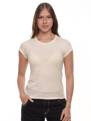 Camiseta mujer slim fit cuello redondo color vainilla · Aritex Colombia