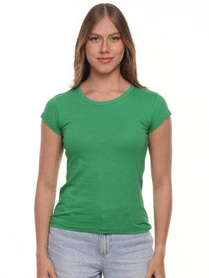 Camiseta mujer slim fit cuello redondo color verde cali · Aritex Colombia