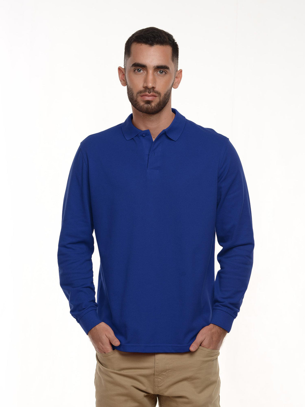 Polo hombre corte clásico manga larga color azul rey · Aritex Colombia