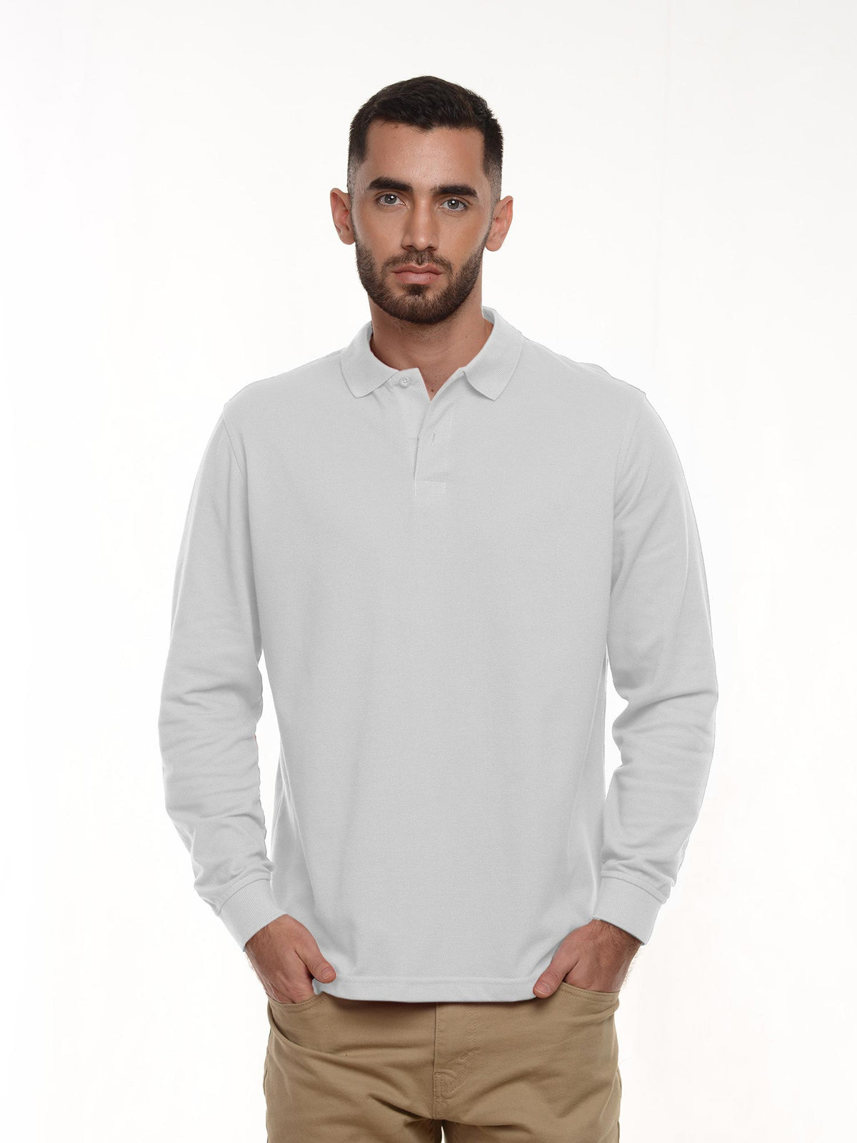 Polo hombre corte clásico manga larga color blanco · Aritex Colombia