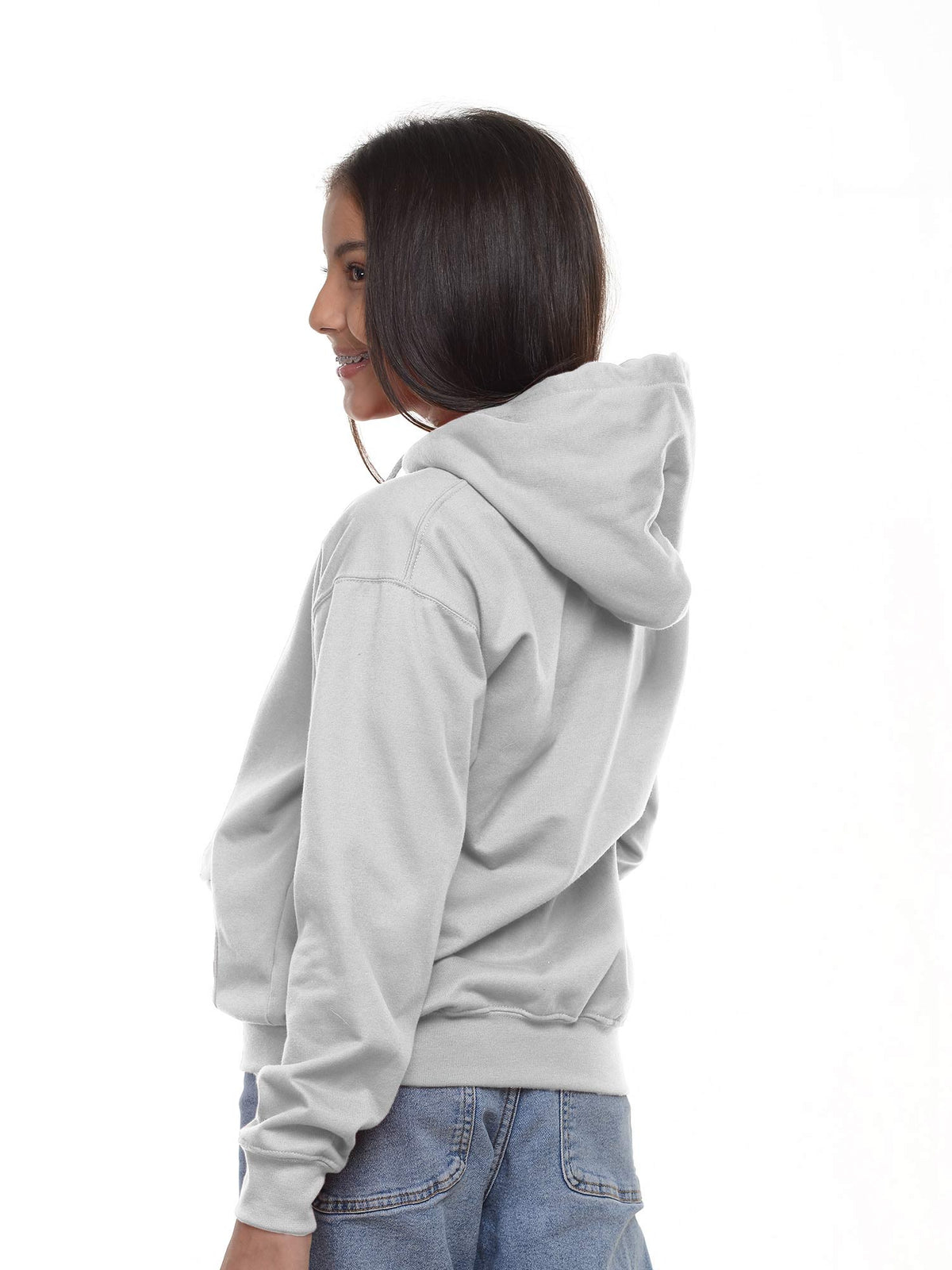 Buzo niño con capucha color blanco, vista 2 · Aritex Colombia