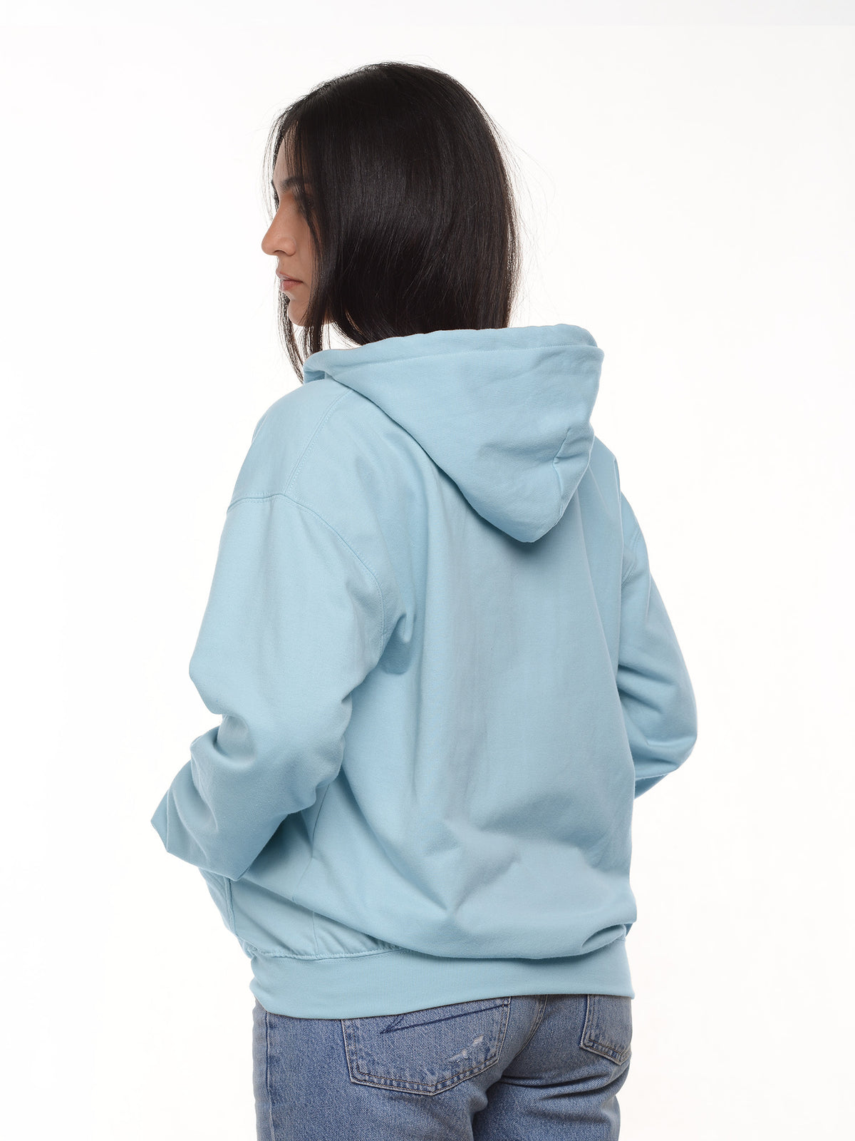Buzo Unisex con capucha y cierre color azul cielo, vista 2 · Aritex Colombia