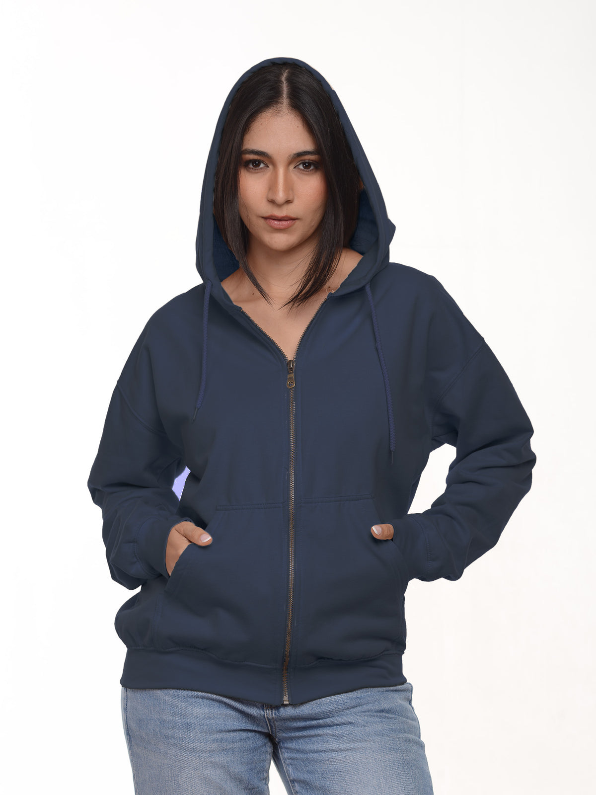 Buzo Unisex con capucha y cierre color azul navy · Aritex Colombia