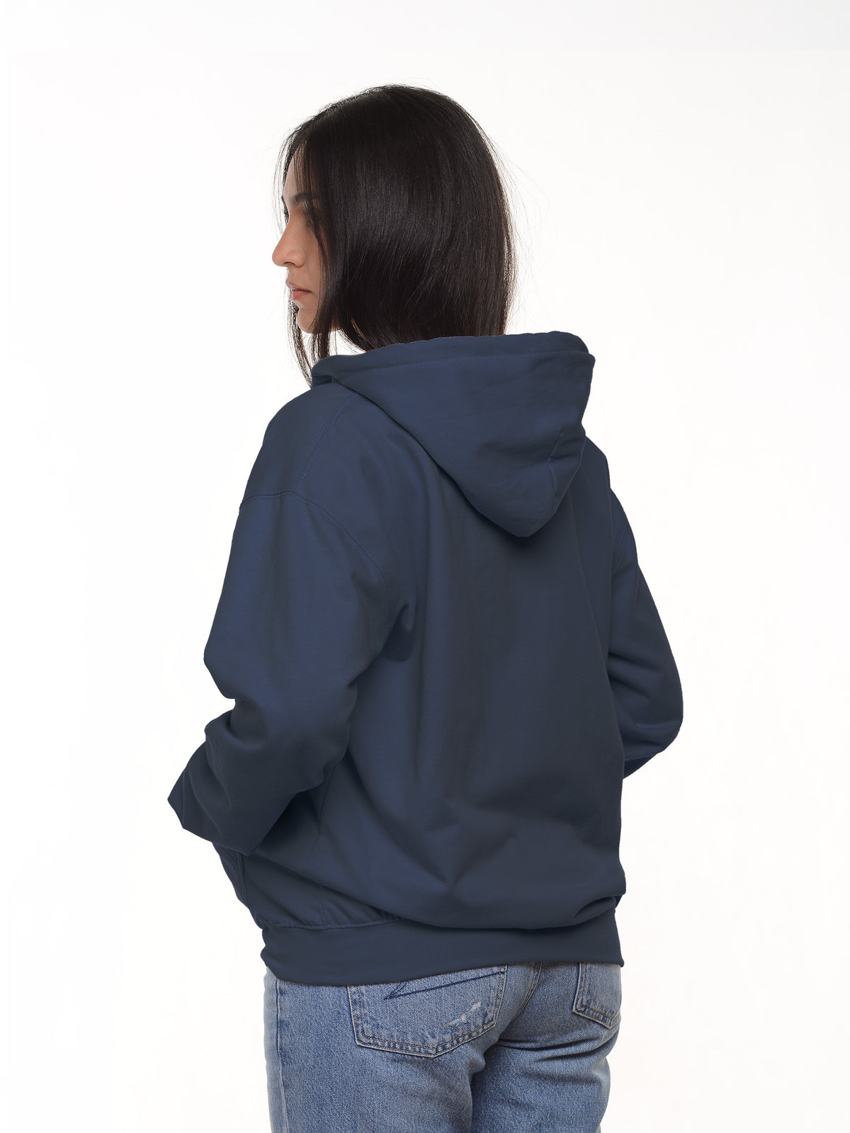 Buzo Unisex con capucha y cierre color azul navy, vista 2 · Aritex Colombia