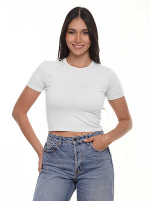 Camiseta mujer crop slim fit color blanco · Aritex Colombia